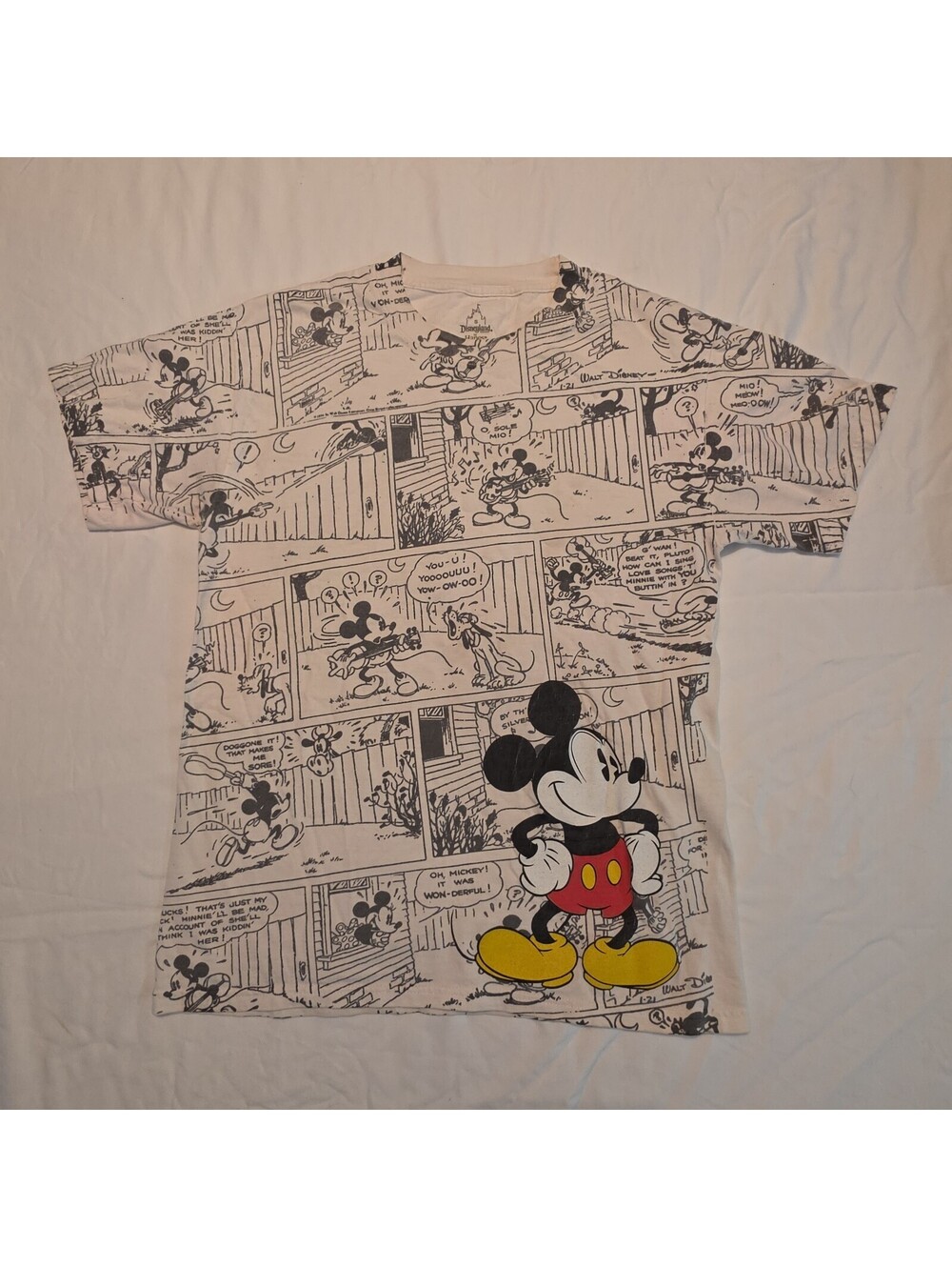 VTG Y2K Disney Mickey Mouse All Over Print Rare Comic Strip T Shirt Small Hanes